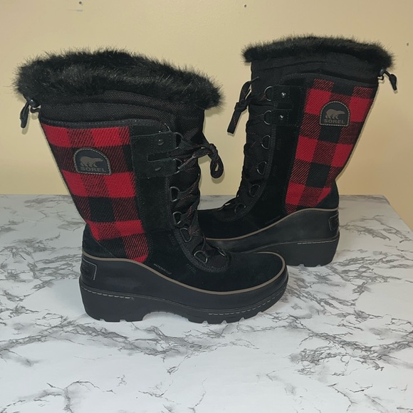 Sorel Tivoli III Buffalo Red & Black Plaid Waterproof Tall Boots Size 8.5 - Picture 5 of 17
